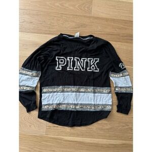 VINTAGE PINK Victoria's Secret Bling Sequin Varsity Tee - Large